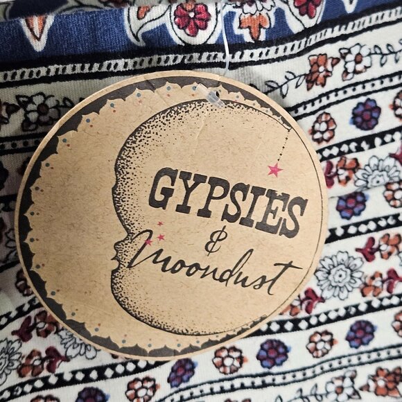 Bohemian Gypsie Hippie Midi Skirt Red Blue Floral Stripe Stretchy Women's Med - Picture 13 of 15